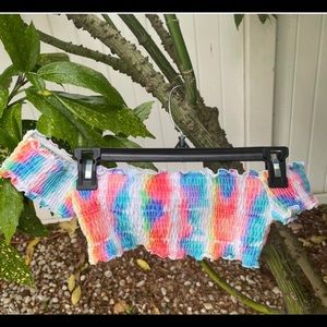 Pink Victoria Secret tie-dye off the shoulder bikini top!